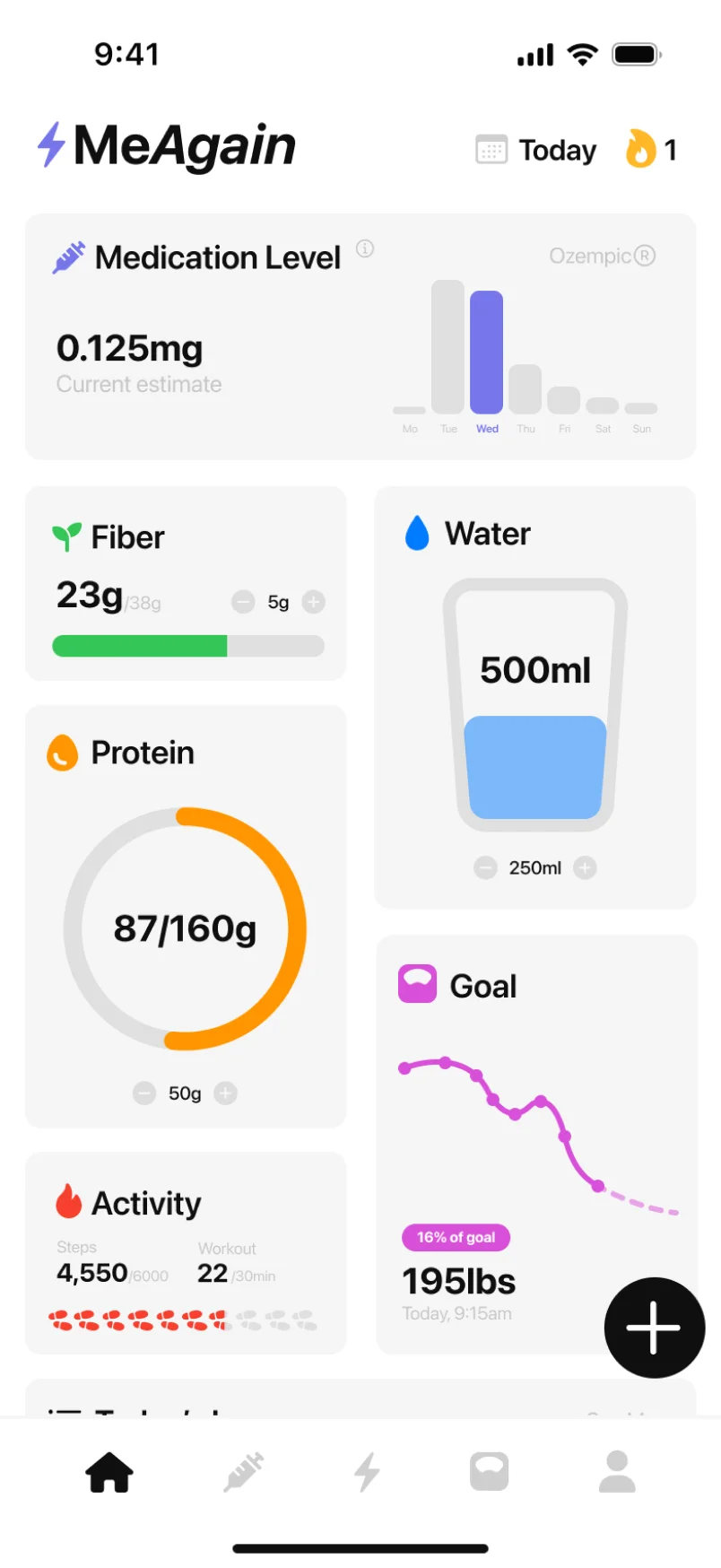 MeAgain dashboard on iPhone